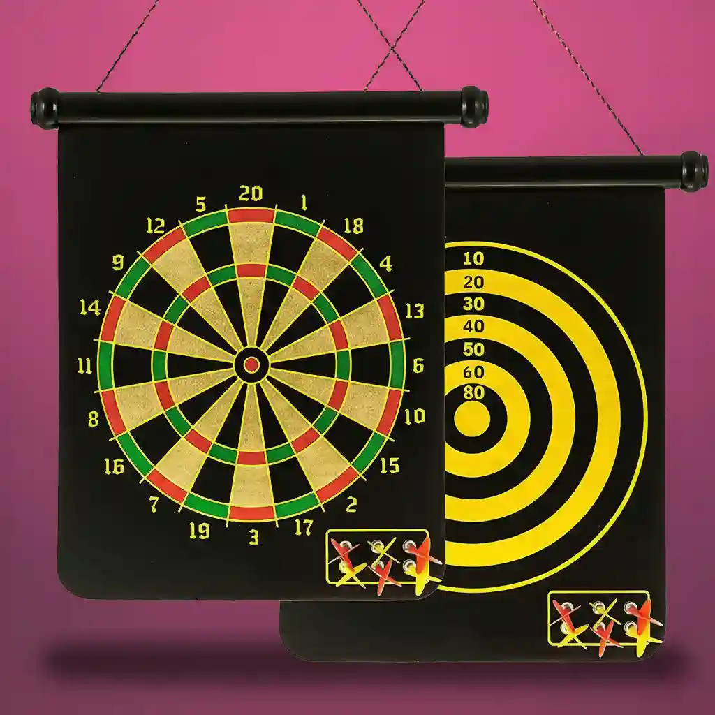 Magnetic double sided dart board price in Bangladesh front view 15 inch board