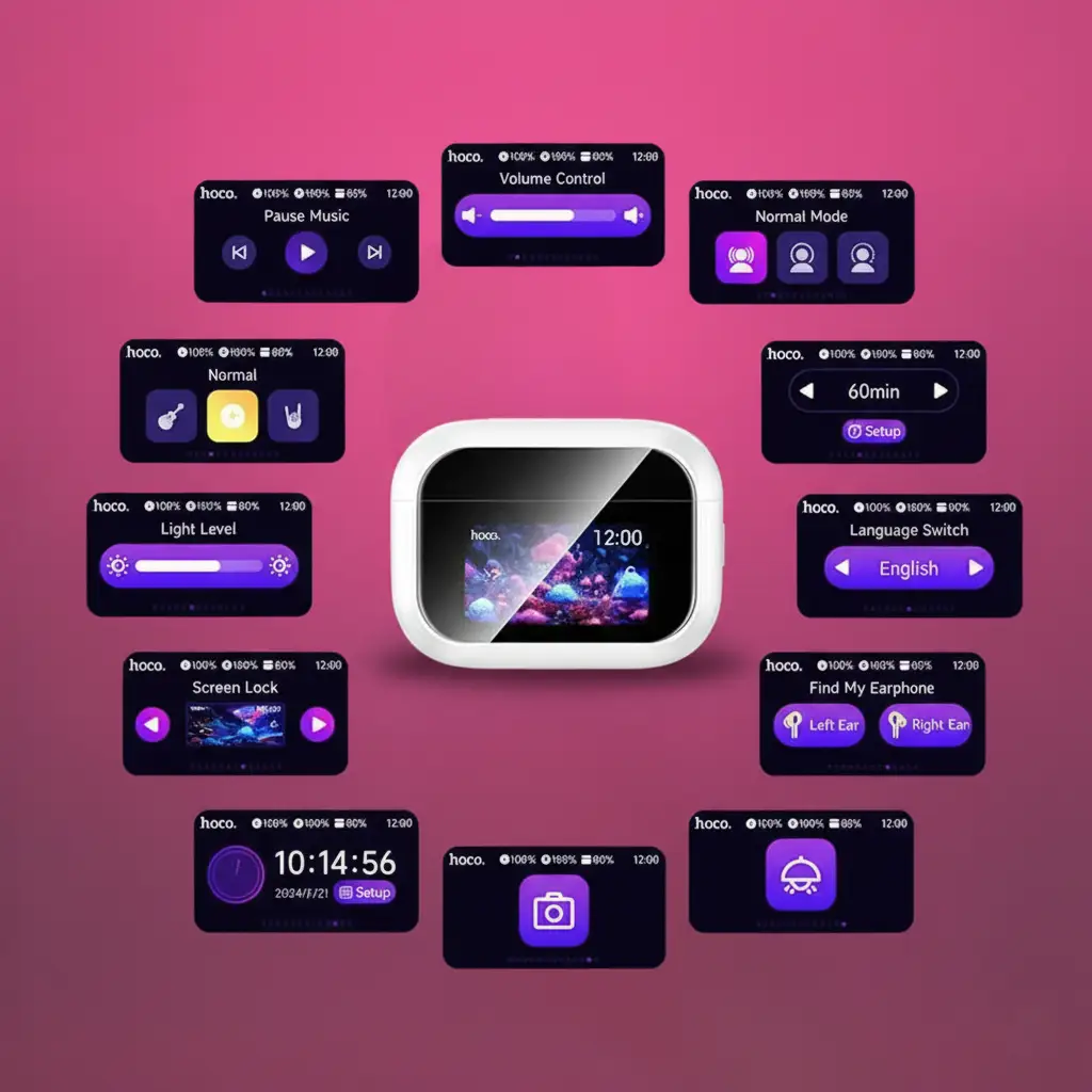 Hoco EW79 Bright ANC Touch Screen Bluetooth Earbuds – White - Image 3