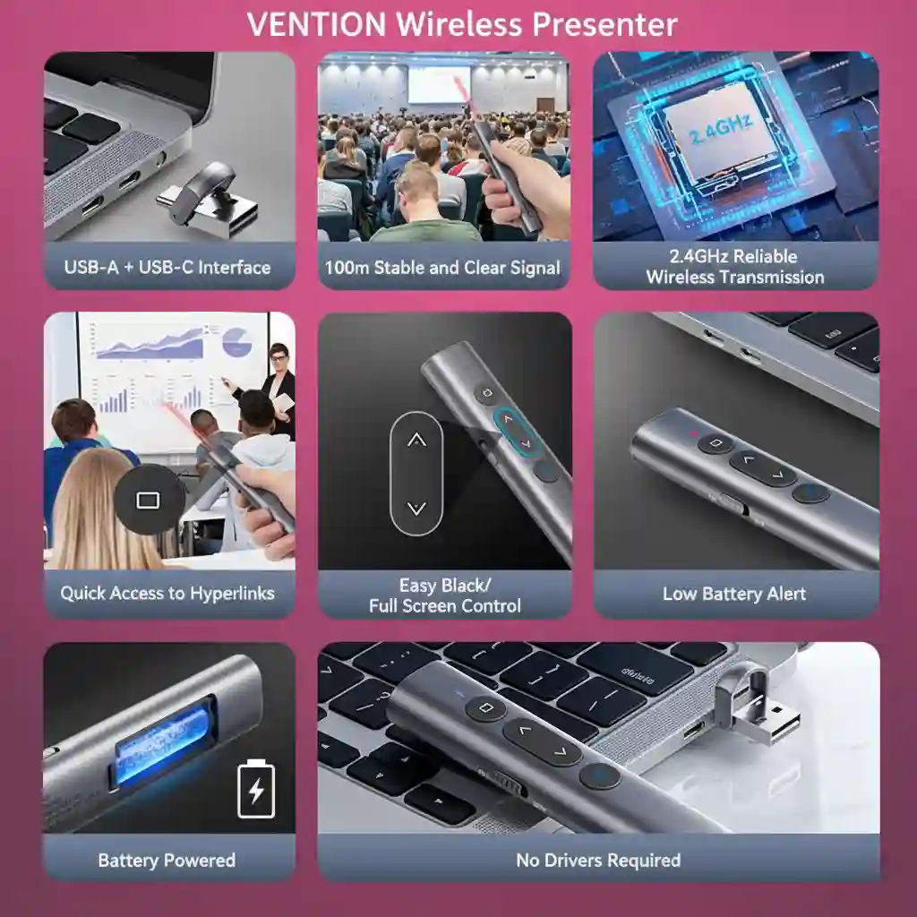 Vention Wireless Presentation Clicker with Red Laser Pointer – Gray - Image 2