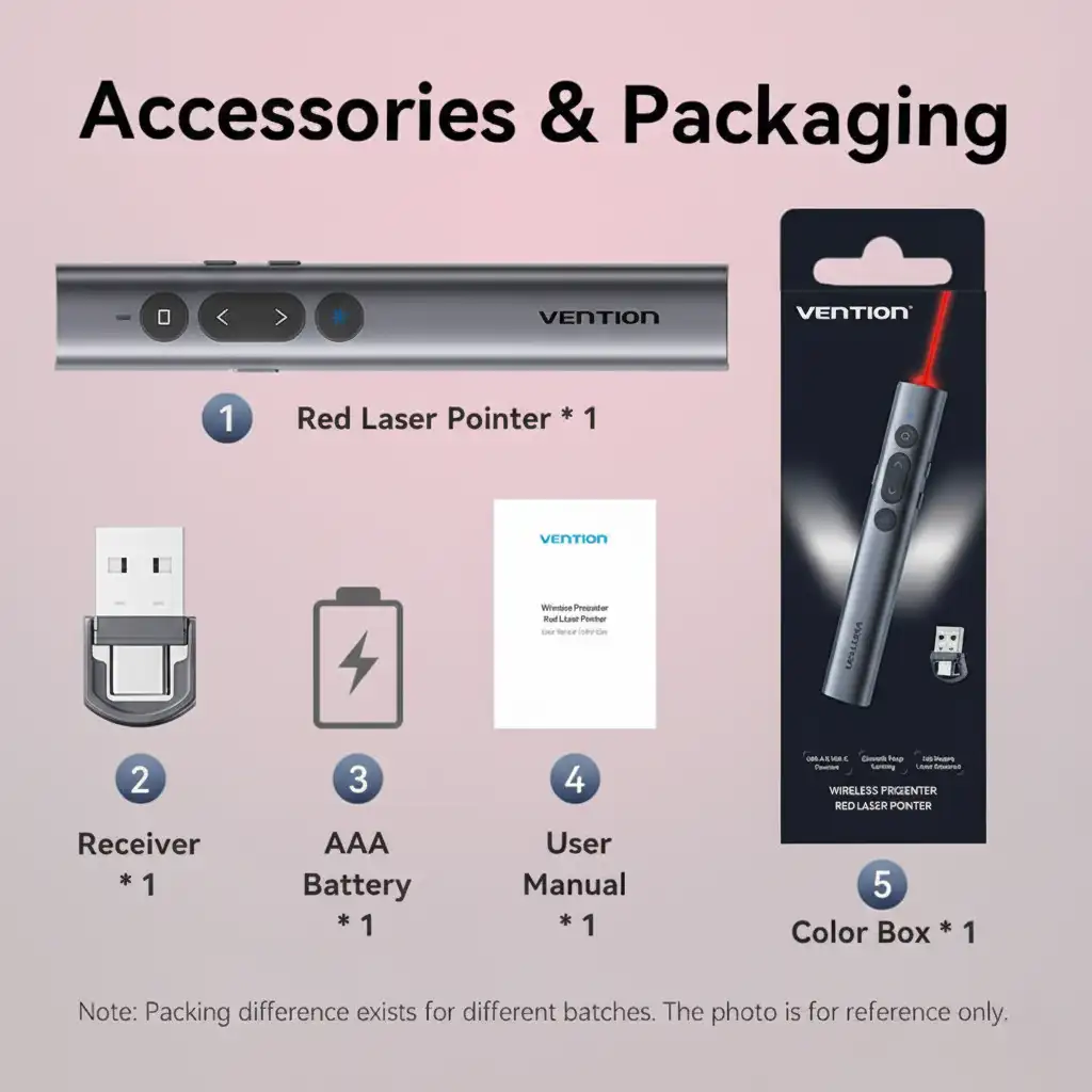 Vention Wireless Presentation Clicker with Red Laser Pointer – Gray - Image 6