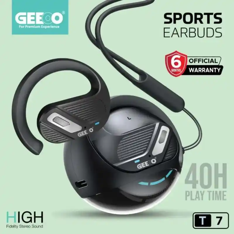 Geeoo T7 Open-Ear Wireless Earbuds – Black - Image 2