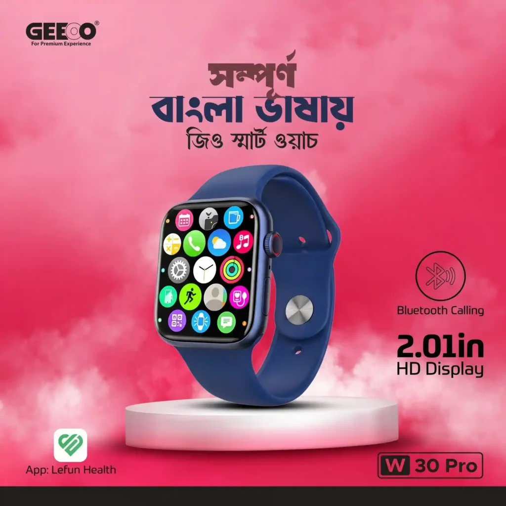 Geeoo W30 Pro Bluetooth Calling Smart watch price in Bangladesh blue color