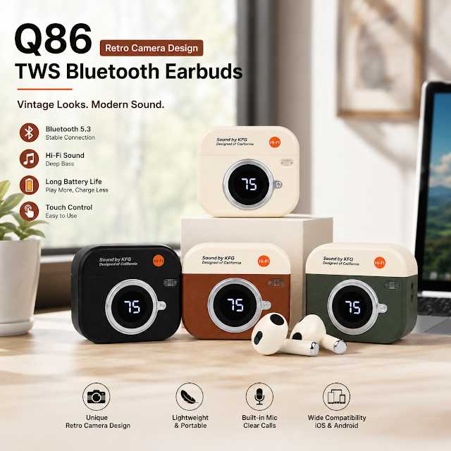 Q86 Retro Camera Design TWS Earbuds